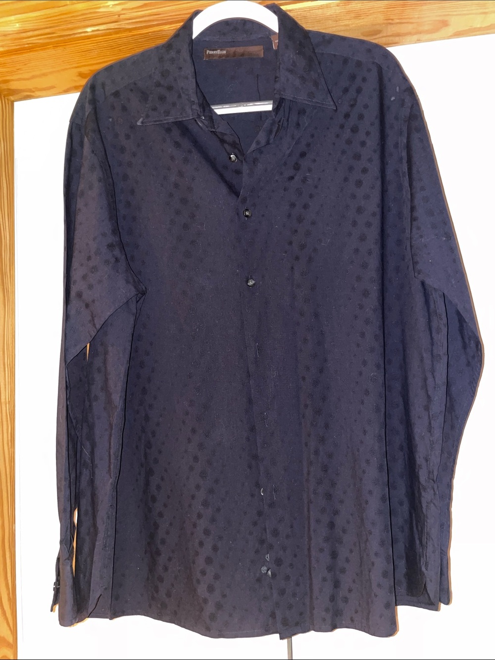 Perry Ellis Navy Dot-Pattern 100% Cotton Dress Shirt. Size XL